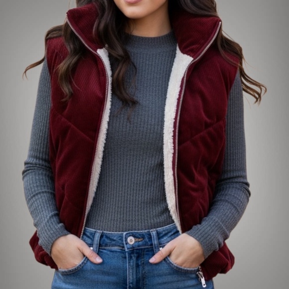 BBJ Los Angeles Jackets & Blazers - ♥️ BBJ Small Corduroy Sherpa Fleece Lined Burgandy Vest ADORABLE